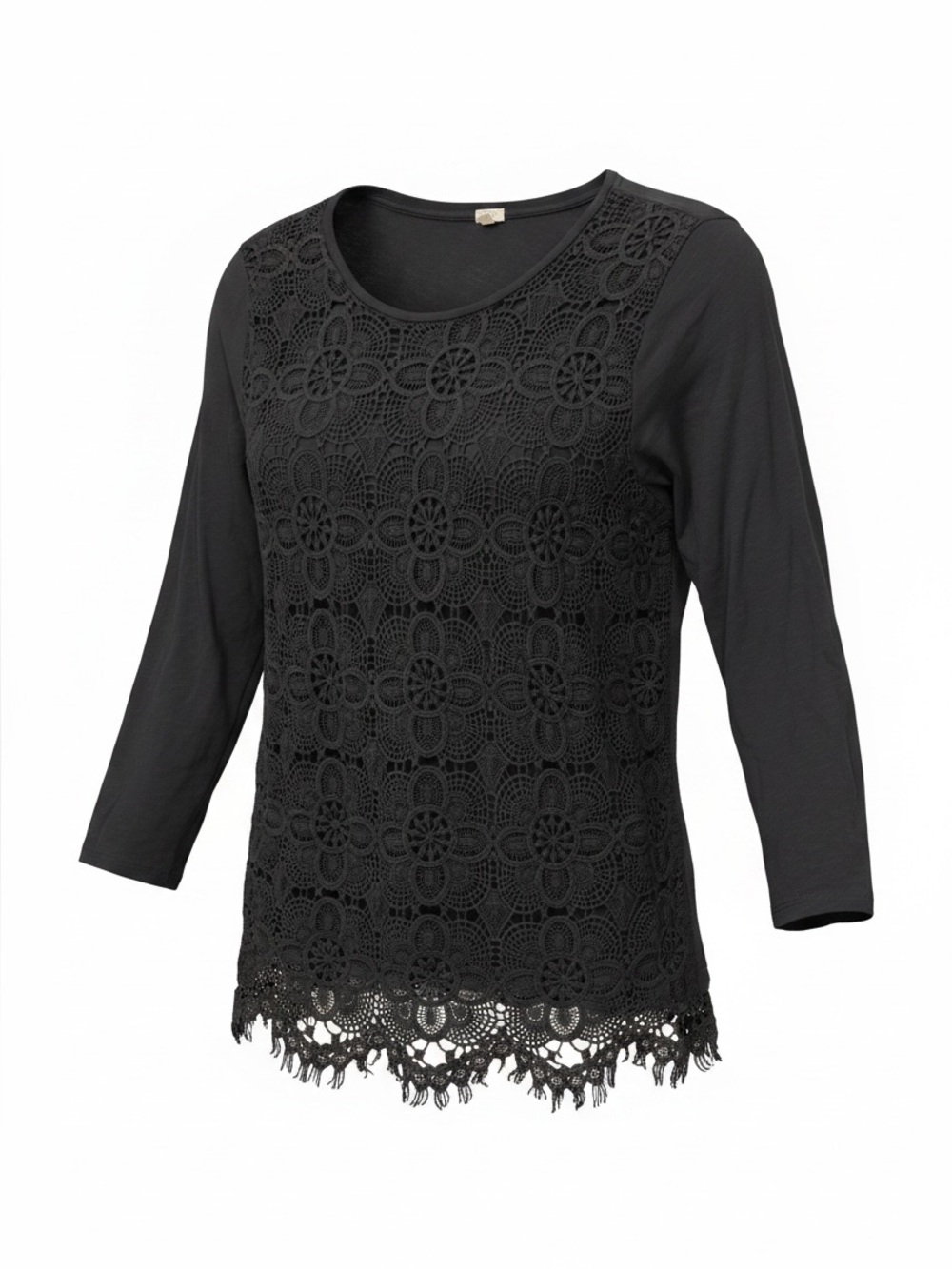 J. Crew Black Crochet Lace Front Long Sleeve Top